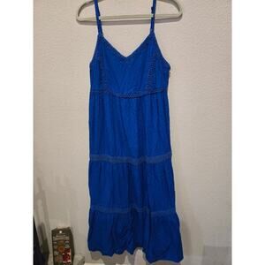 Joie Women's Blue Lace Tiered Maxi Dress Adjustable Straps Size L